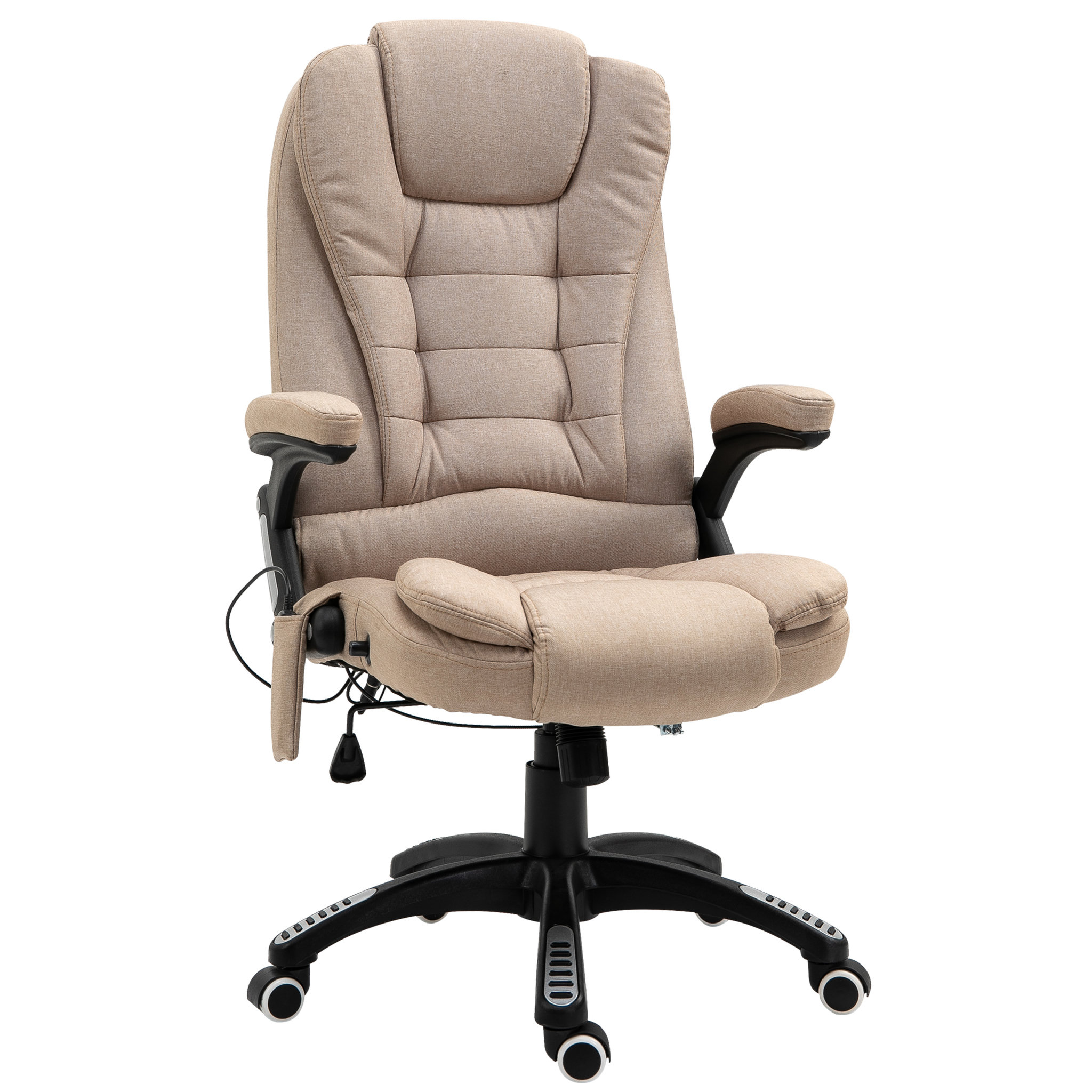 Voir la diapositive 1 : HOMCOM Fauteuil de bureau direction massant chauffant hauteur réglable dossier inclinable toile de lin beige