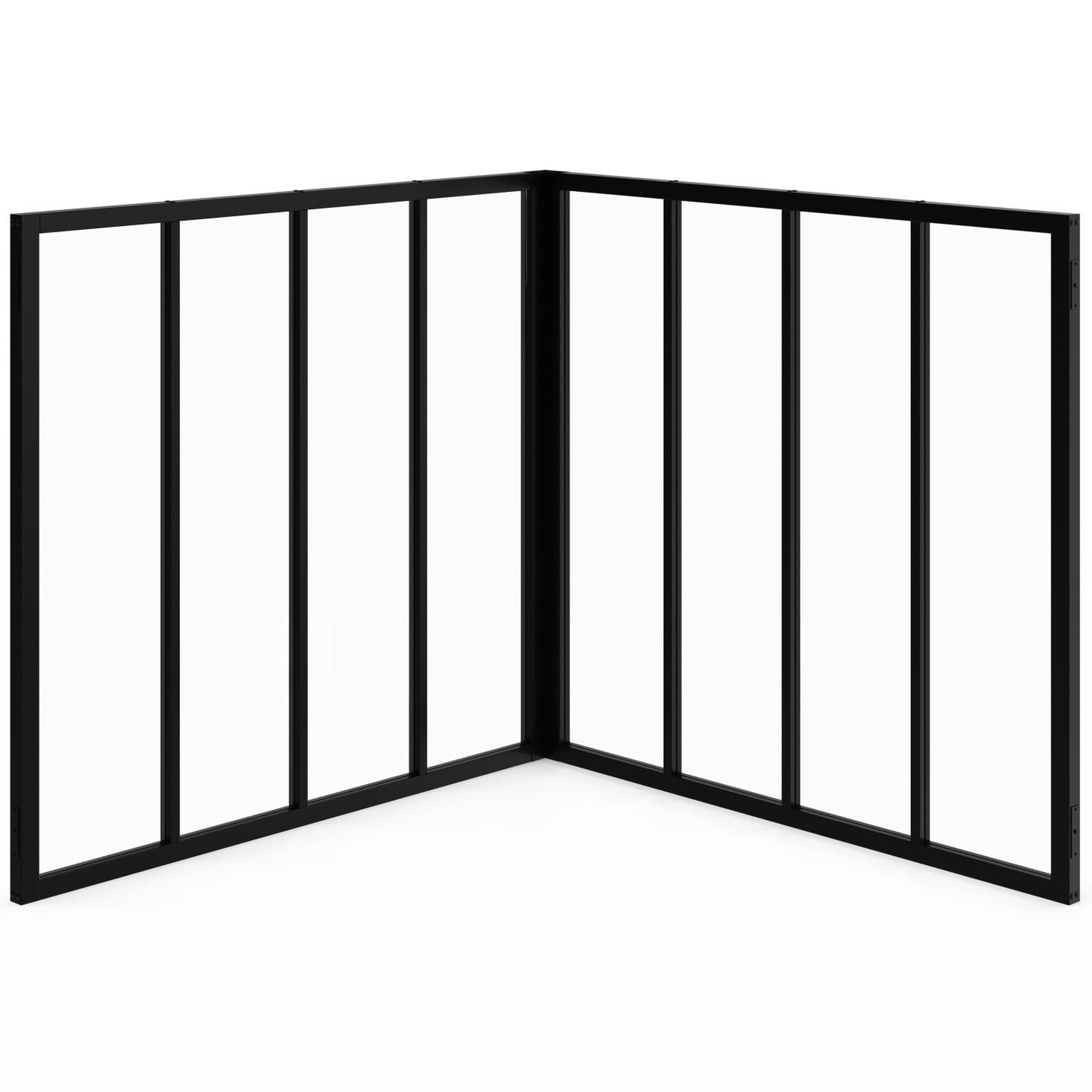 Voir la diapositive 3 : ID MARKET Verrière d'angle atelier 8 vitrages l. 116 x l.116 x h.108 cm en métal noir et verre trempé