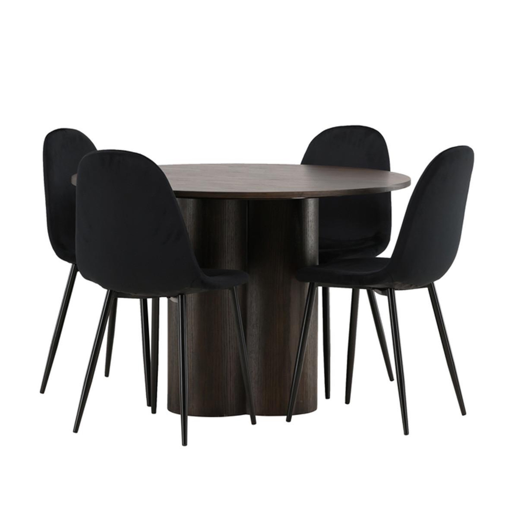 Paris Prix Ensemble table à manger & 4 chaises en velours  olivia & polar  110cm moka & noir