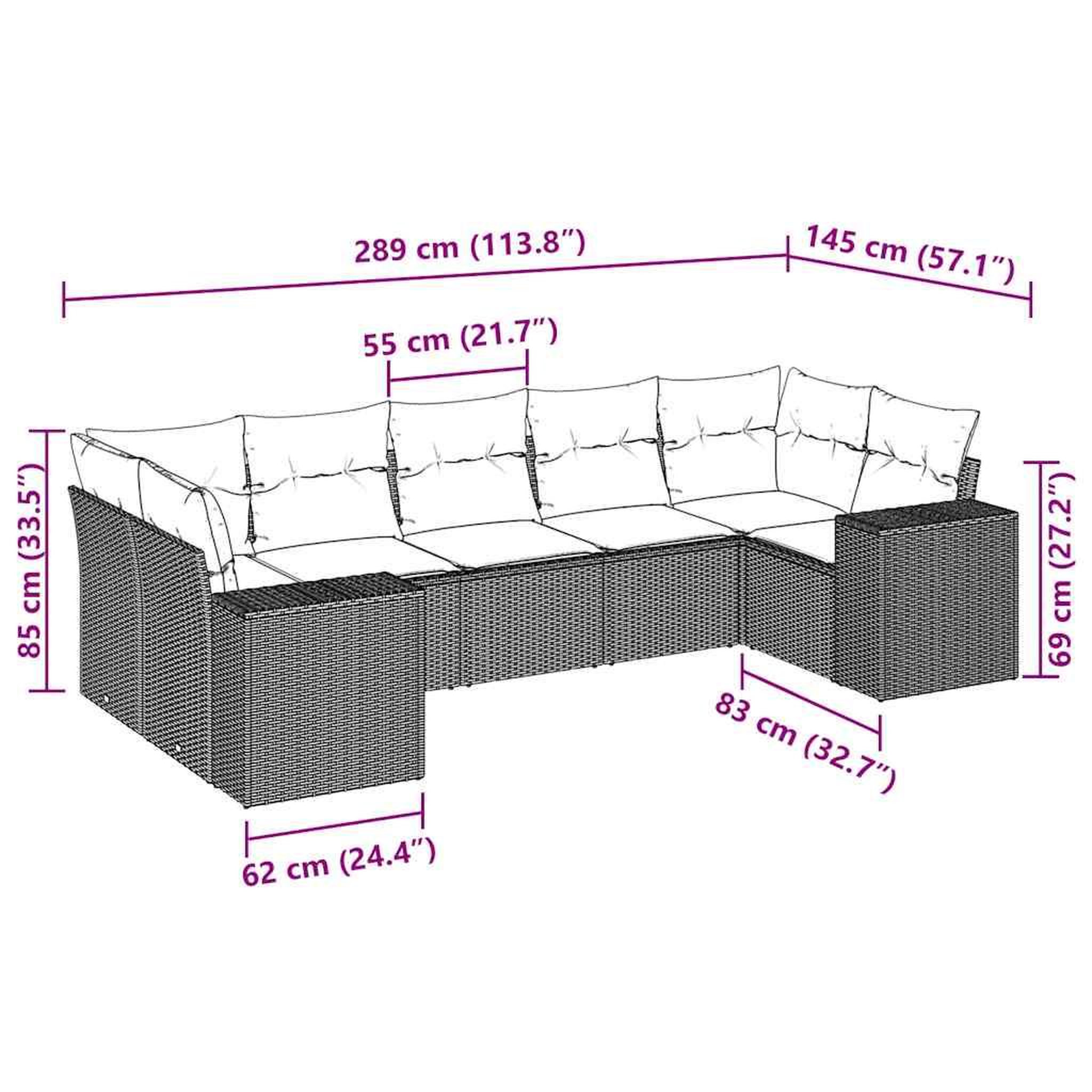 Voir la diapositive 3 : VIDAXL Salon de jardin avec coussins 7 pcs gris clair resine tressee