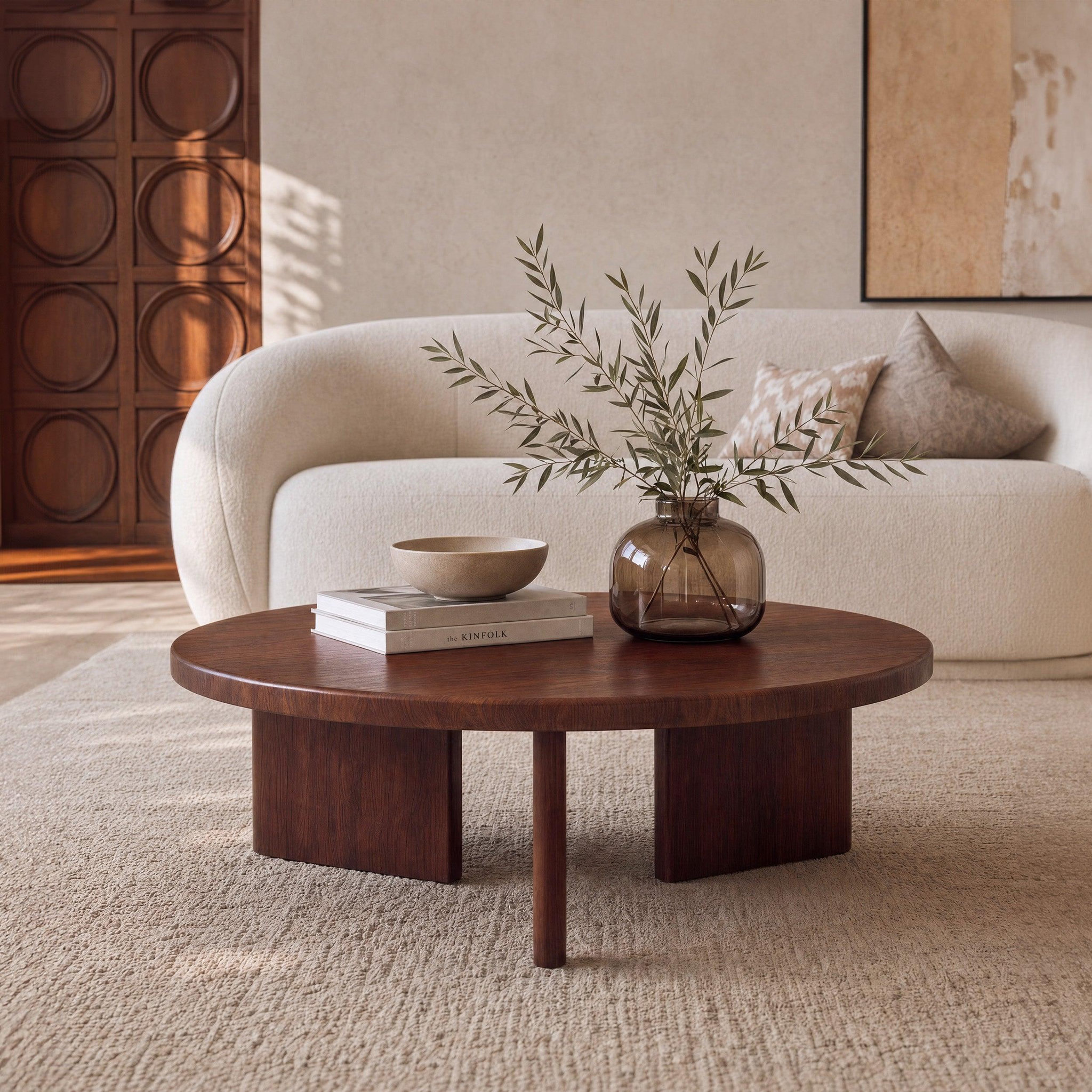 Voir la diapositive 2 : MAISON PAVANE Table basse ronde en bois massif de mindi foncé d80 cm-galia