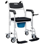 HOMCOM Chaise percée médicale à roulettes - repose-pieds, dossier, accoudoirs, pot amovible, support papier - alu blanc HDPE noir