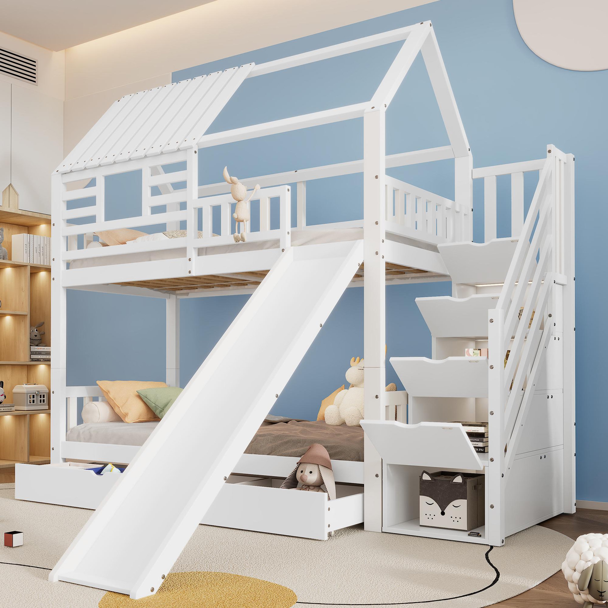 Voir la diapositive 4 : MERAX Lit superposé 90x200cm bois et mdf coloris blanc