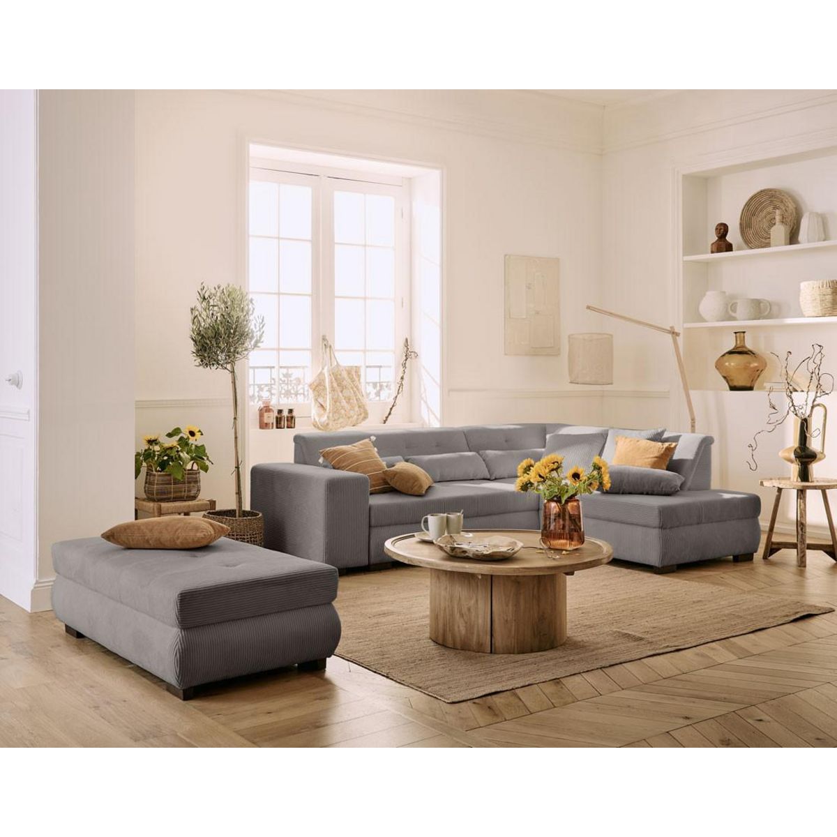 LISA DESIGN Vermont - pouf d'appoint - en velours côtelé