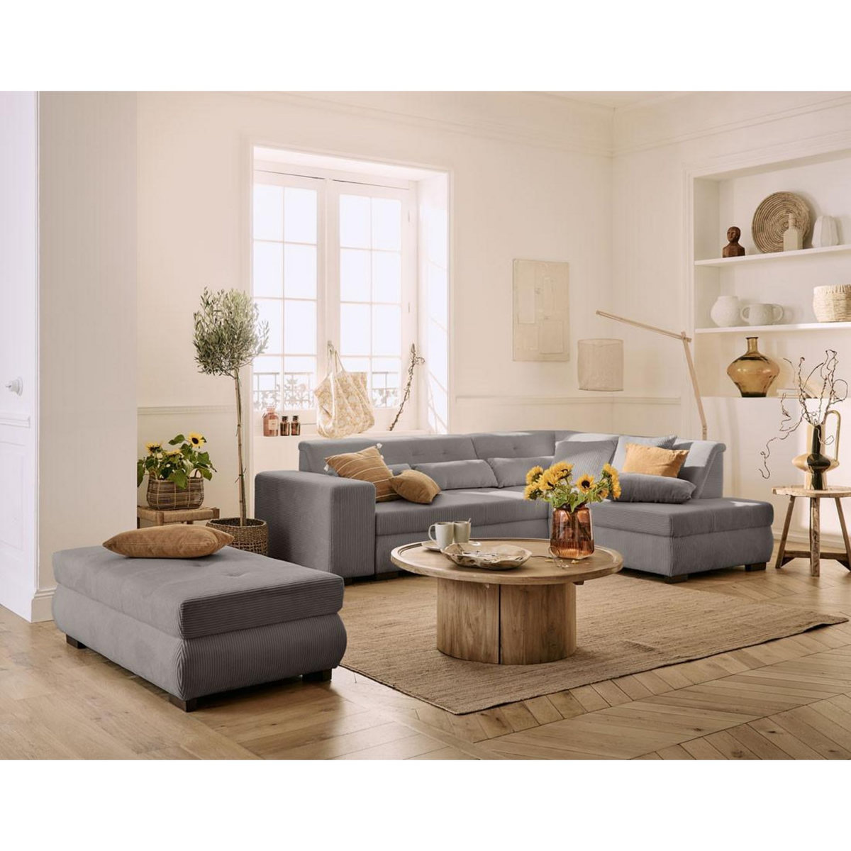 LISA DESIGN Vermont - pouf d'appoint - en velours côtelé