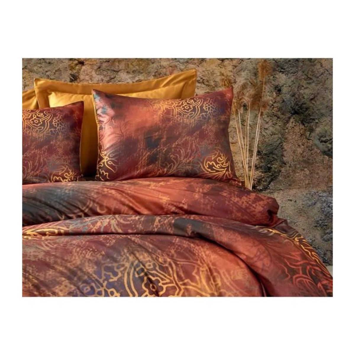 GENERIQUE Parure de lit - 1 housse de couette 220 x 240 cm + 2 taies d'oreiller 60 x 60cm - 100 % polyester microsatin - Rouge