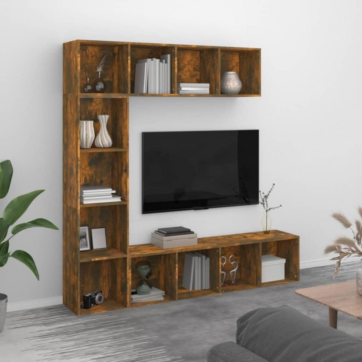 VIDAXL Ensemble bibliotheque/meuble TV 3 pcs Chene fume 180x30x180 cm