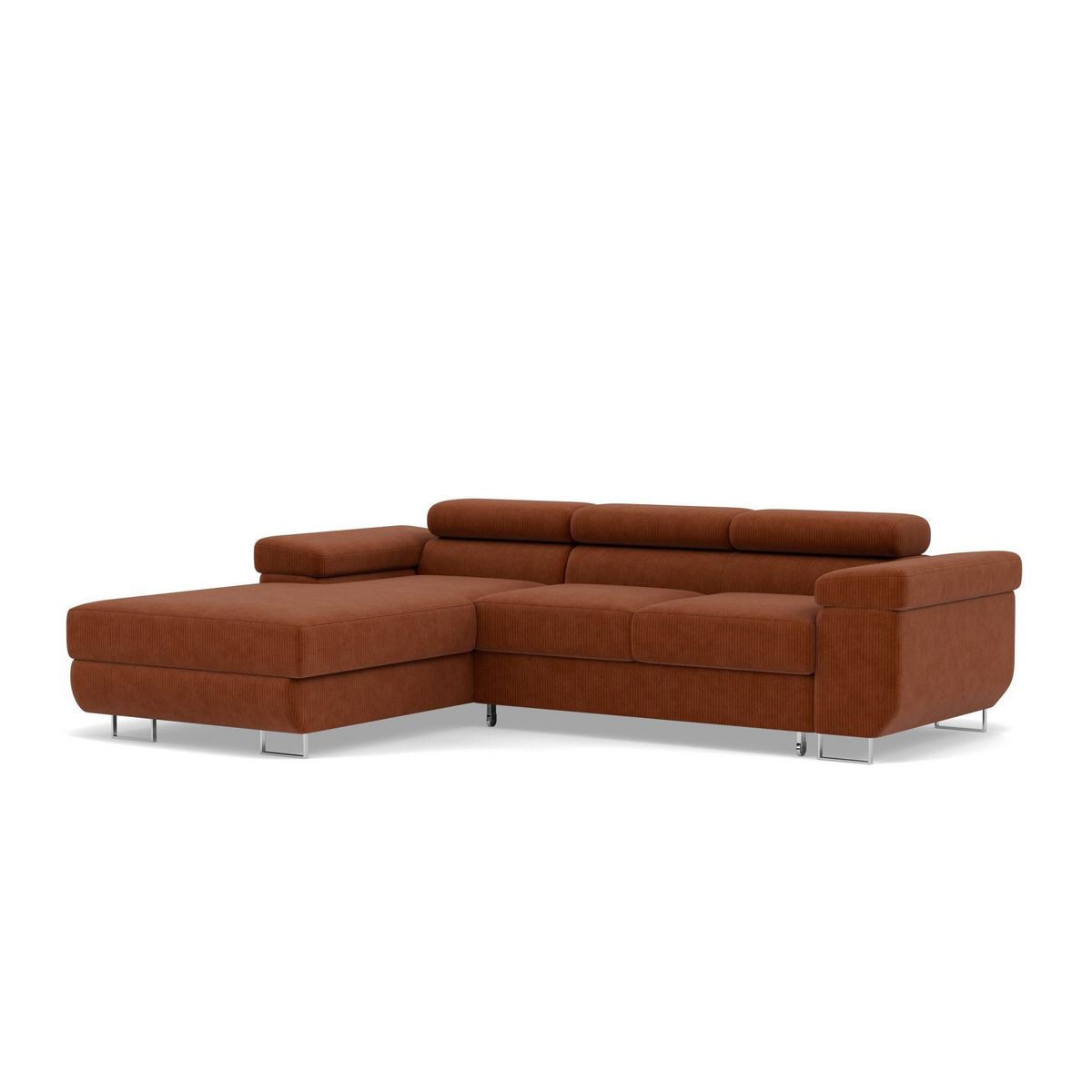 BEST MOBILIER Pablo - canapé d'angle gauche - 6 places - convertible avec coffre et têtières réglables - en velours côtelé