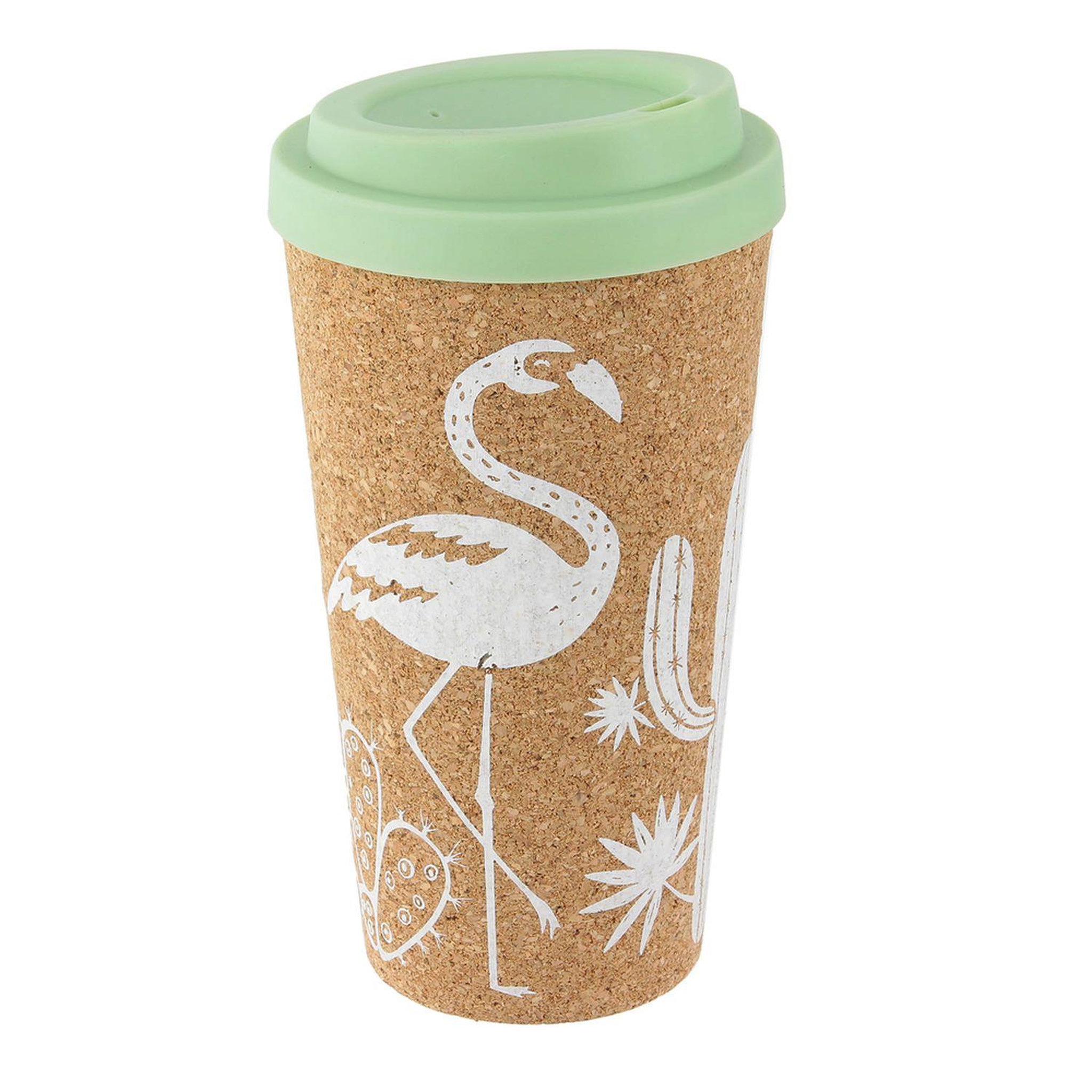 PICK AND DRINK Mug de transport en liège Exotic - 450 ml. Coloris disponibles : Vert, Rose