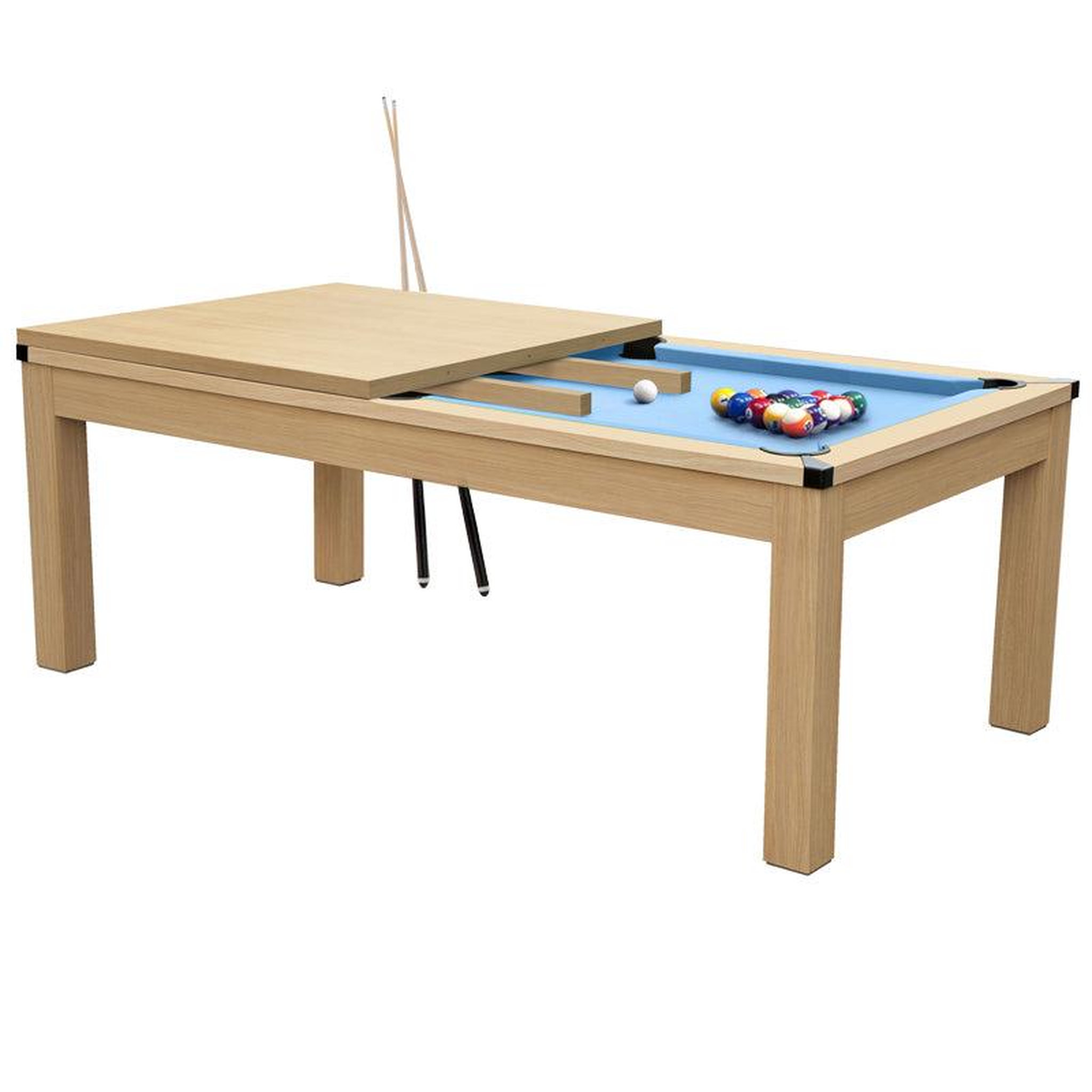 MAISON PAVANE Table de billard convertible bois clair tapis bleu clair-eddie