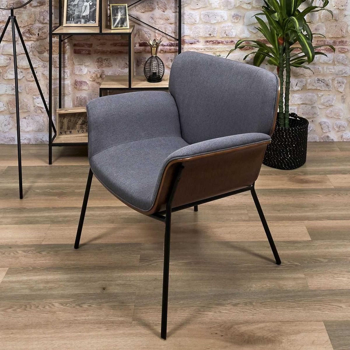 The Home Deco Factory Fauteuil de salon vintage Rjukan - Gris