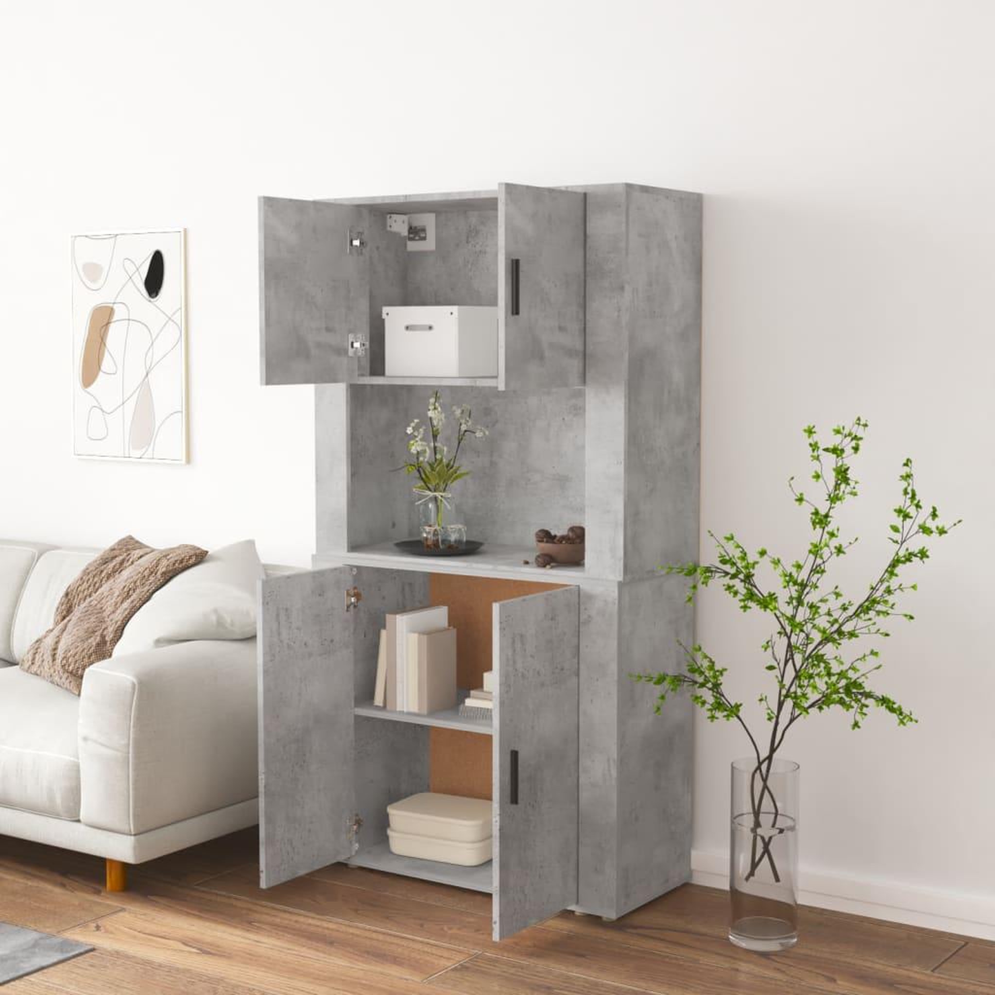 Voir la diapositive 3 : VIDAXL Buffet haut Gris beton Bois d'ingenierie