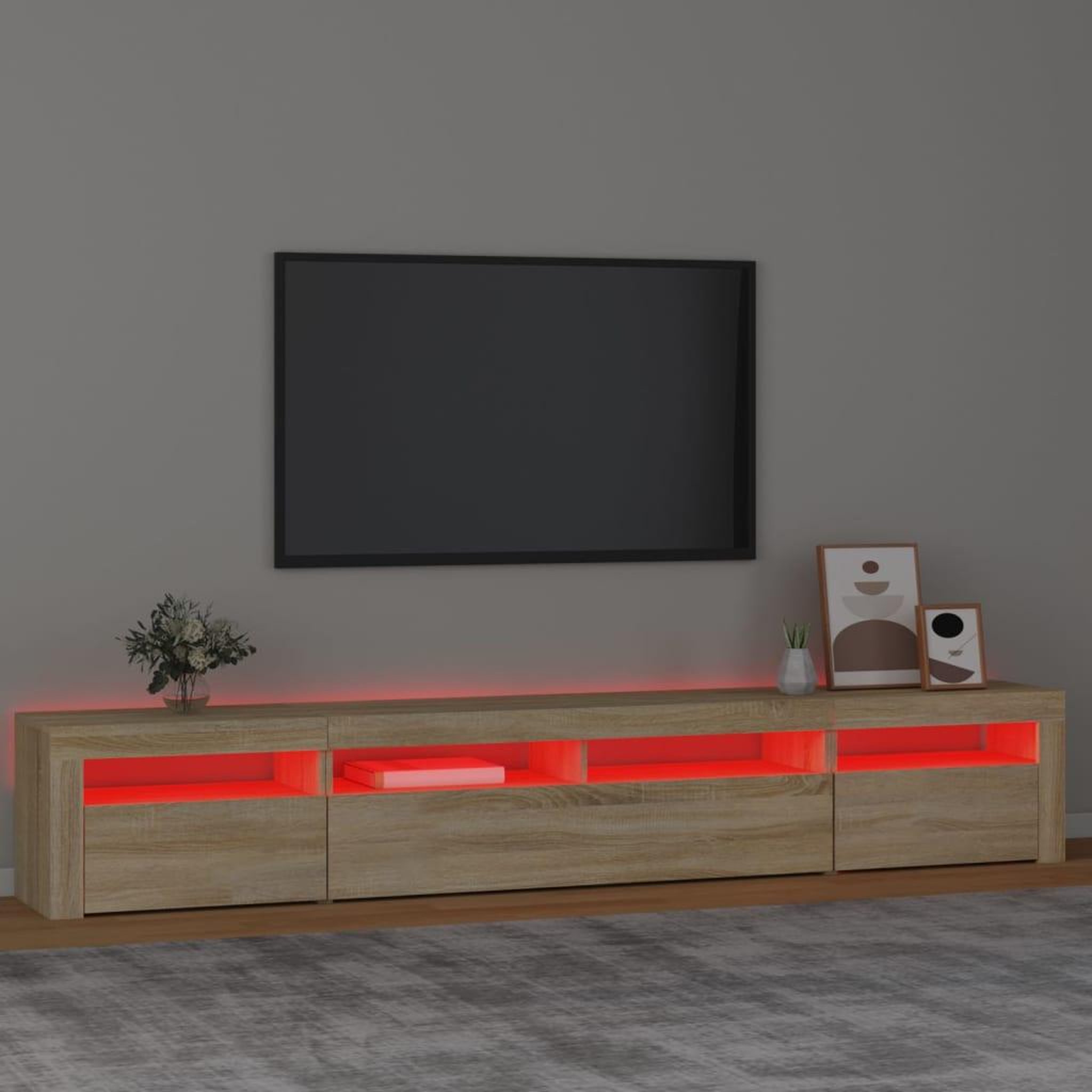 Voir la diapositive 5 : VIDAXL Meuble TV avec lumieres LED Chene sonoma 240x35x40 cm