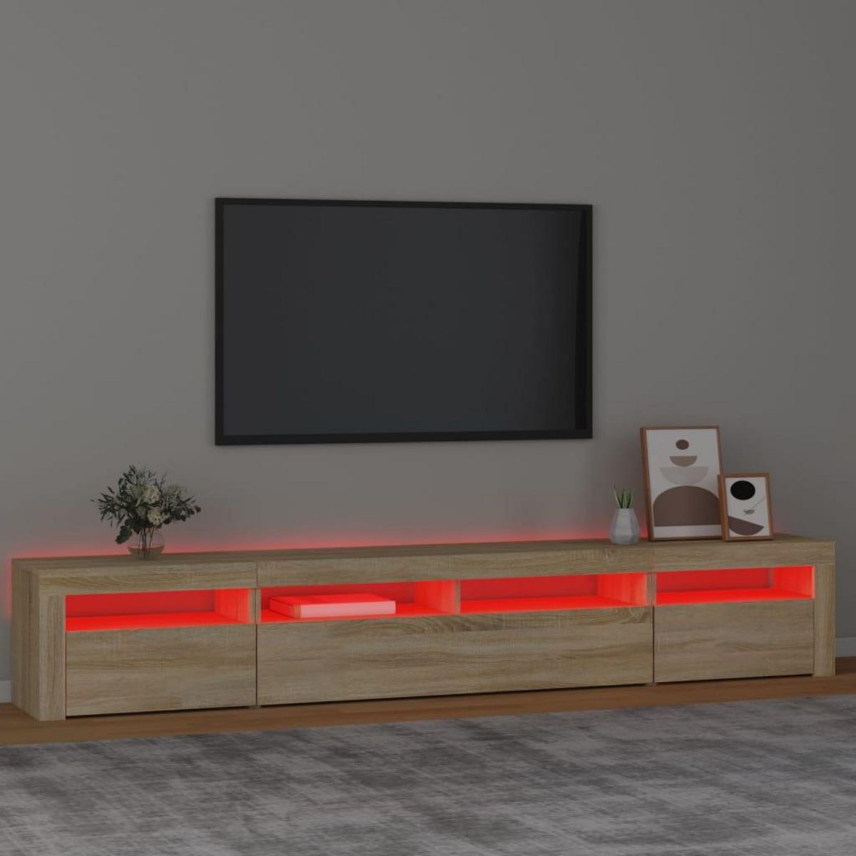 VIDAXL Meuble TV avec lumieres LED Chene sonoma 240x35x40 cm