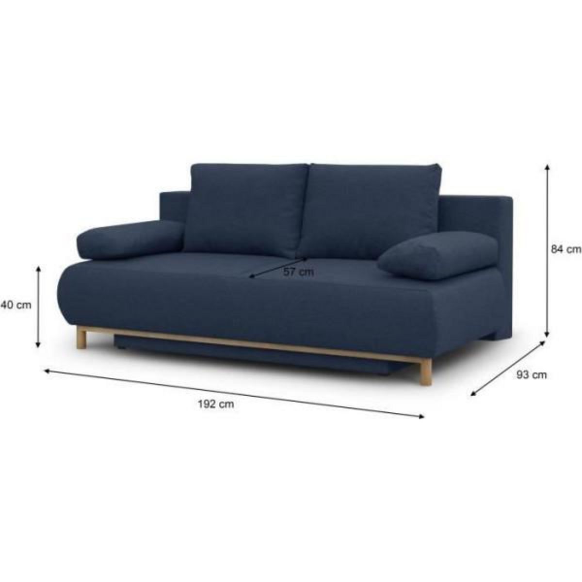 MARKET24 Banquette convertible 3 places MIKA - Tissu bleu foncé - Coffre de rangement - L 192 x H 84 x P 93 cm