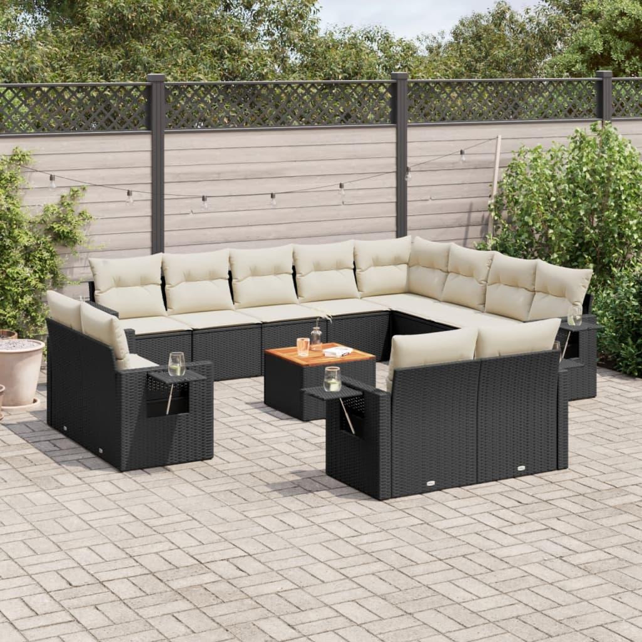 VIDAXL Salon de jardin avec coussins 13 pcs noir resine tressee