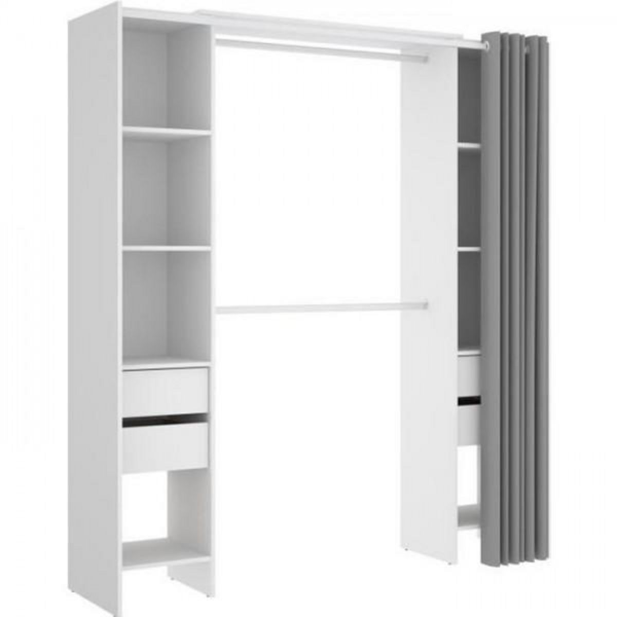 MARKET24 Kit-dressing extensible avec rideau et 4 tiroirs - SUIT - Blanc - L 180-113 x P 50 x H 205 cm