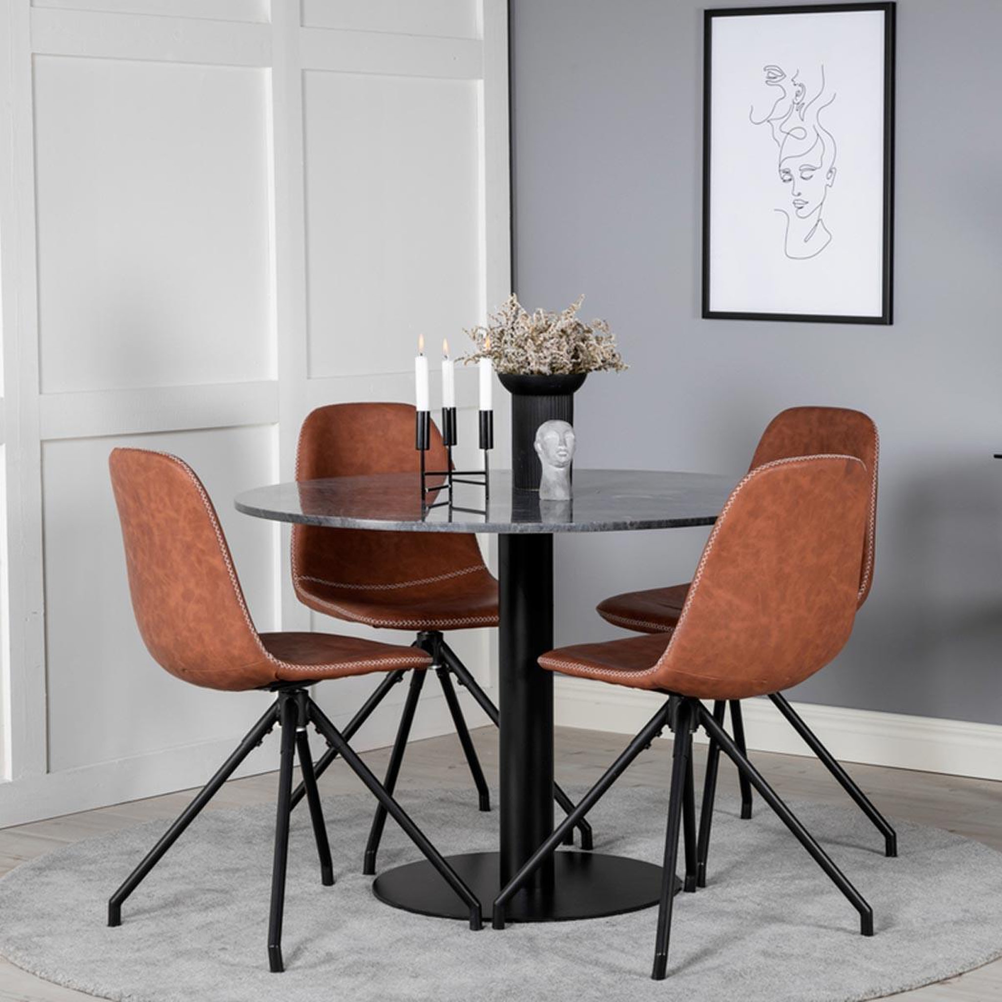 Voir la diapositive 4 : Paris Prix Ensemble Table à Manger & 4 Chaises  Estelle I & Polar I  106cm Gris Foncé & Marron