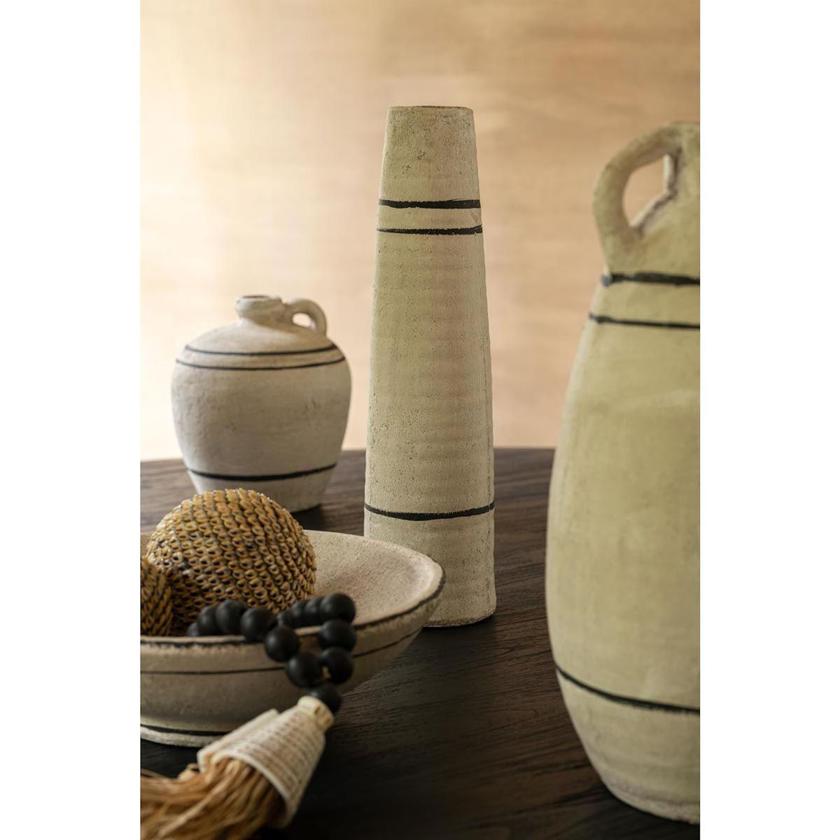 Paris Prix Coupelle Déco Terre Cuite  Ligne  30cm Beige & Noir
