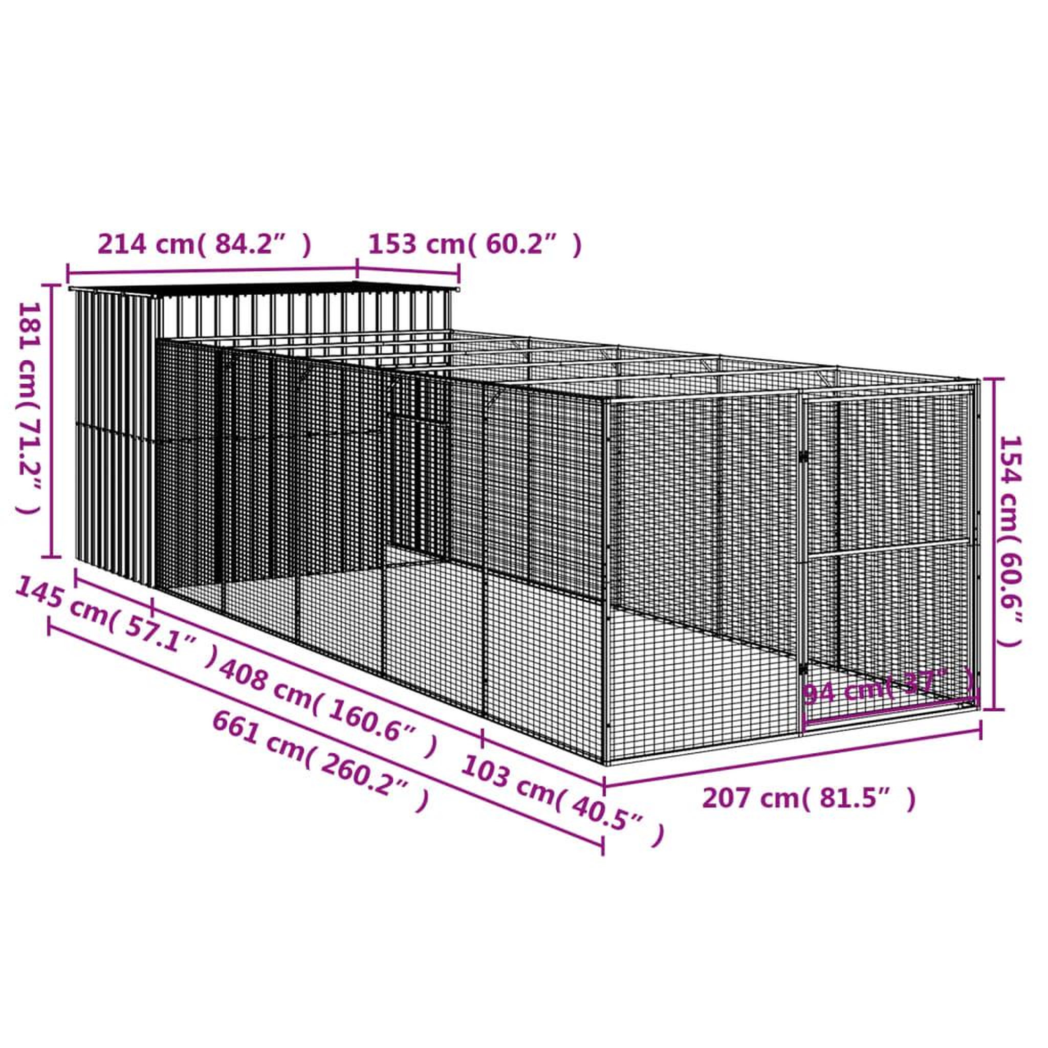 Voir la diapositive 6 : VIDAXL Niche pour chien avec cour gris clair 214x661x181 cm