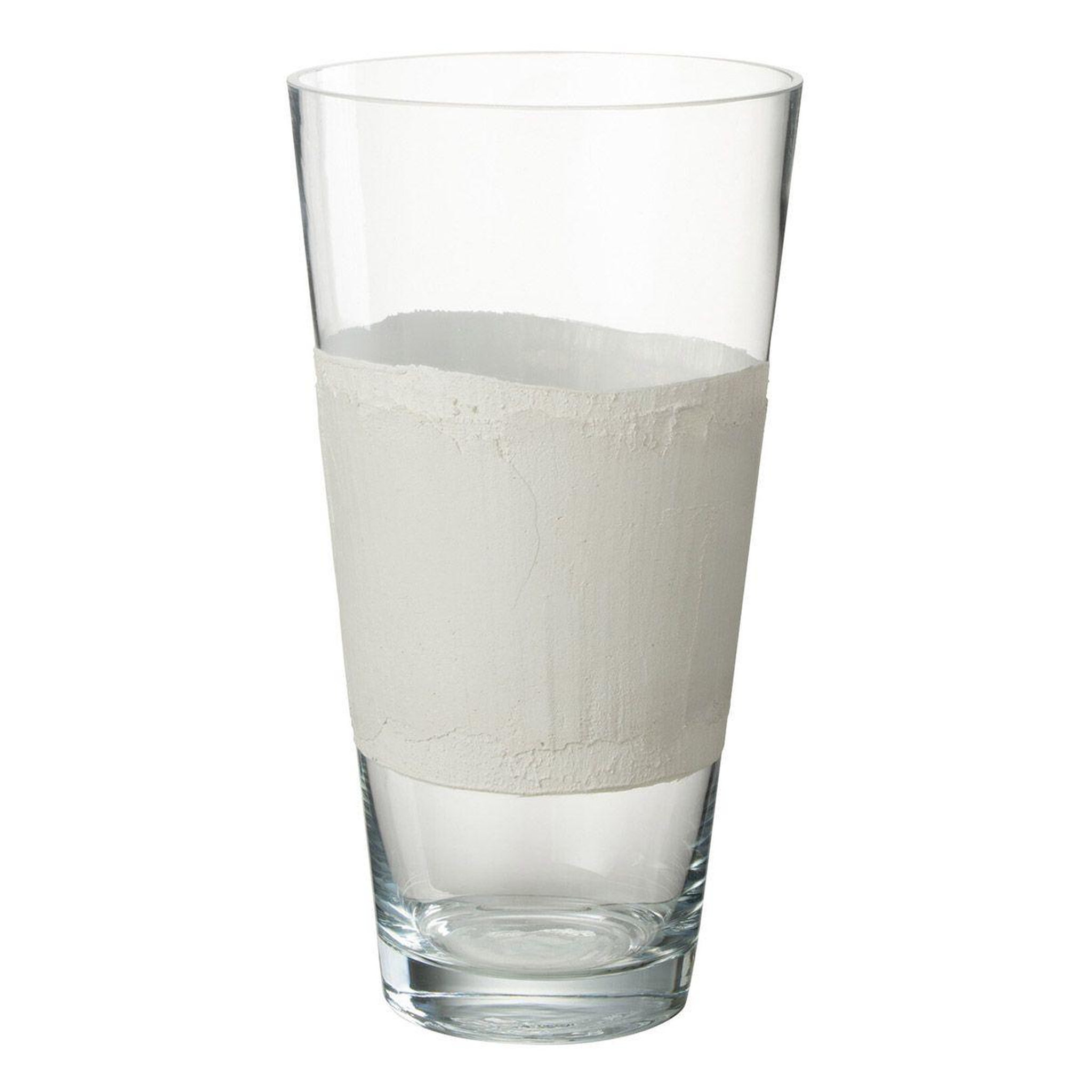 J-LINE Vase déco en verre  delph  35cm transparent & blanc