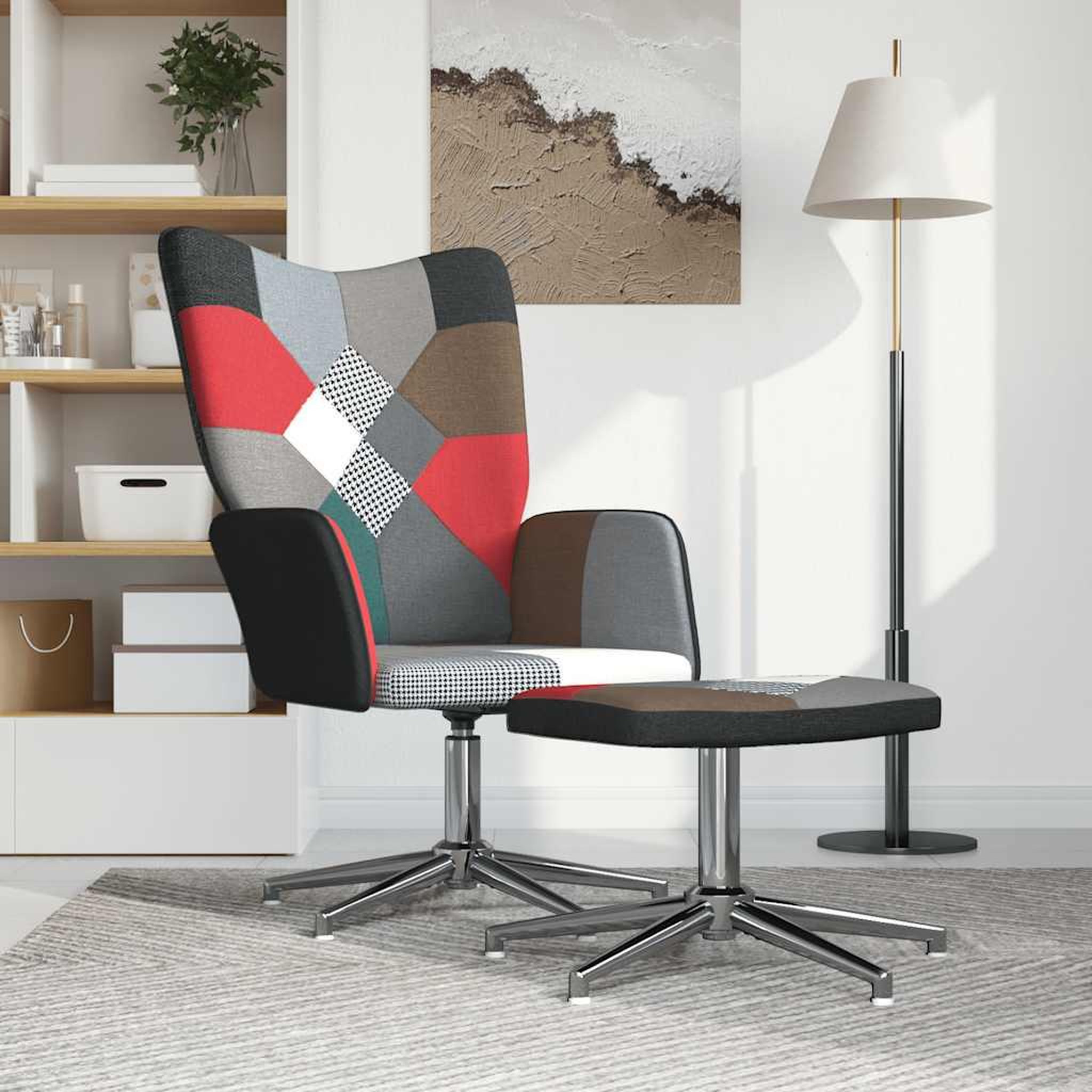 Voir la diapositive 2 : VIDAXL Chaise de relaxation avec tabouret Patchwork Tissu
