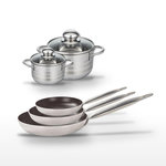 ELO Lot de 3 Poêles 24/28/32 cm et 2 Faitouts 12/16 cm Elo Bistro Line