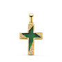 Voir la diapositive 1 : L'ATELIER D'AZUR Pendentif  - Médaille Croix Or 18 Carats 750 Jaune - Malachite et Zirconiums - Chaine Offerte