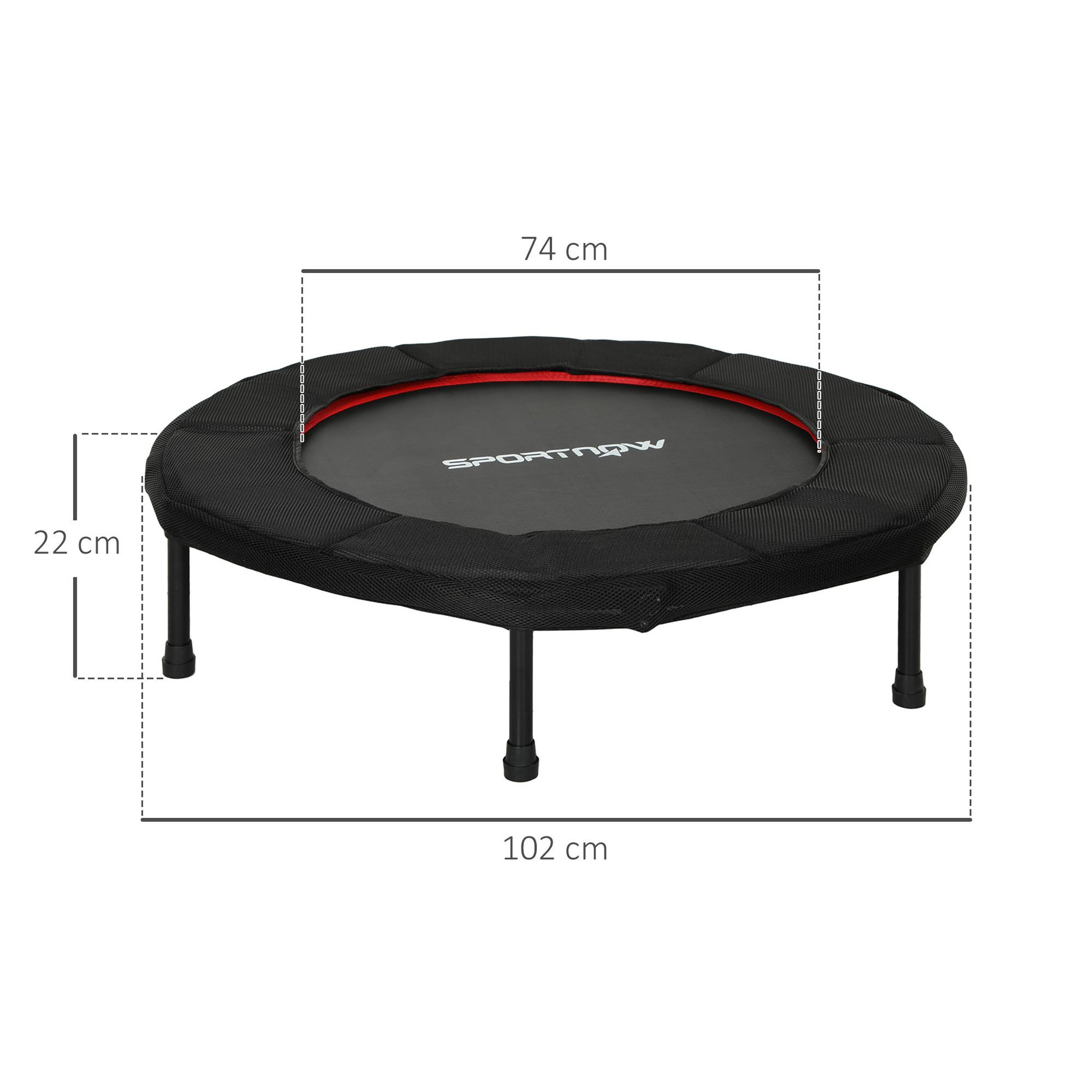 Voir la diapositive 3 : HOMCOM Trampoline fitness dia. 102 cm antidérapant acier tissu noir rouge