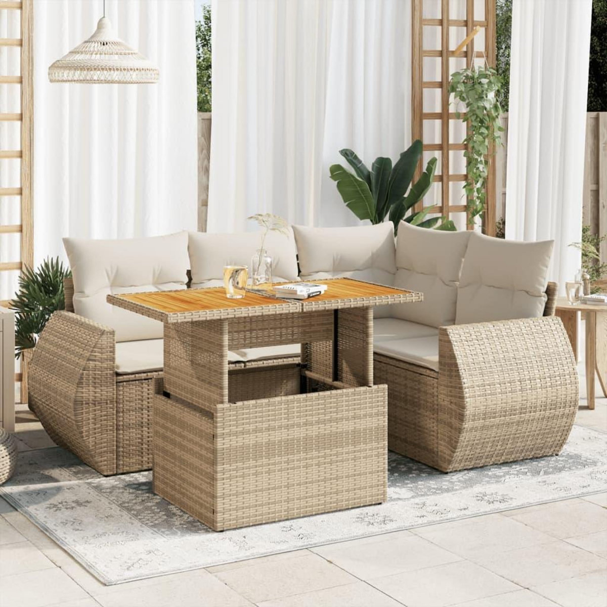 VIDAXL Salon de jardin avec coussins 5 pcs beige resine tressee