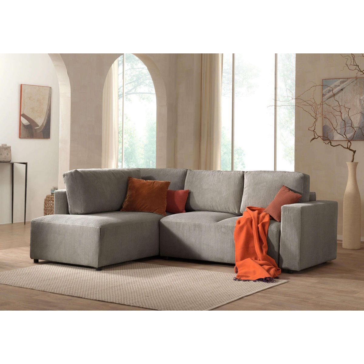 LISA DESIGN Livy - canapé d'angle convertible - avec coffre - en velours côtelé - 5 places - gauche