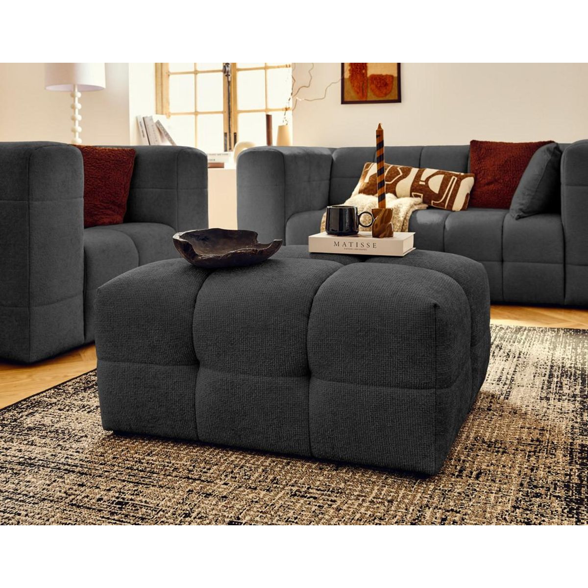 LISA DESIGN Suzano - pouf en tissu texturé