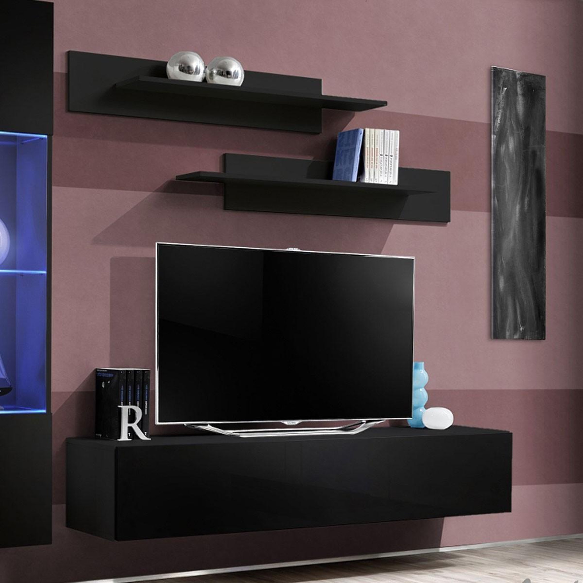 Voir la diapositive 3 : Paris Prix Ensemble meuble tv mural  fly g3  210cm noir