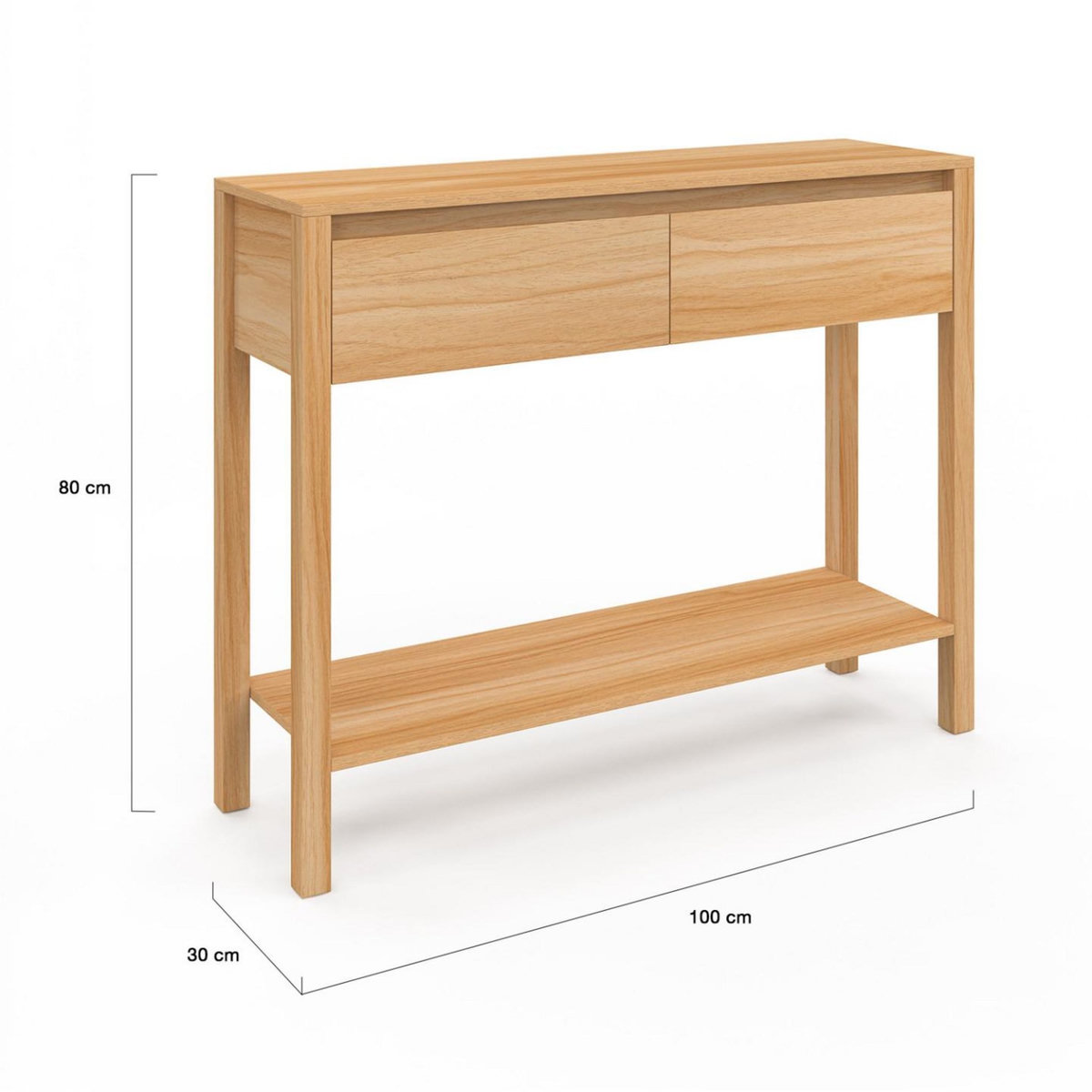 ID MARKET Console 2 tiroirs TOSCANE 1 étagère effet teck