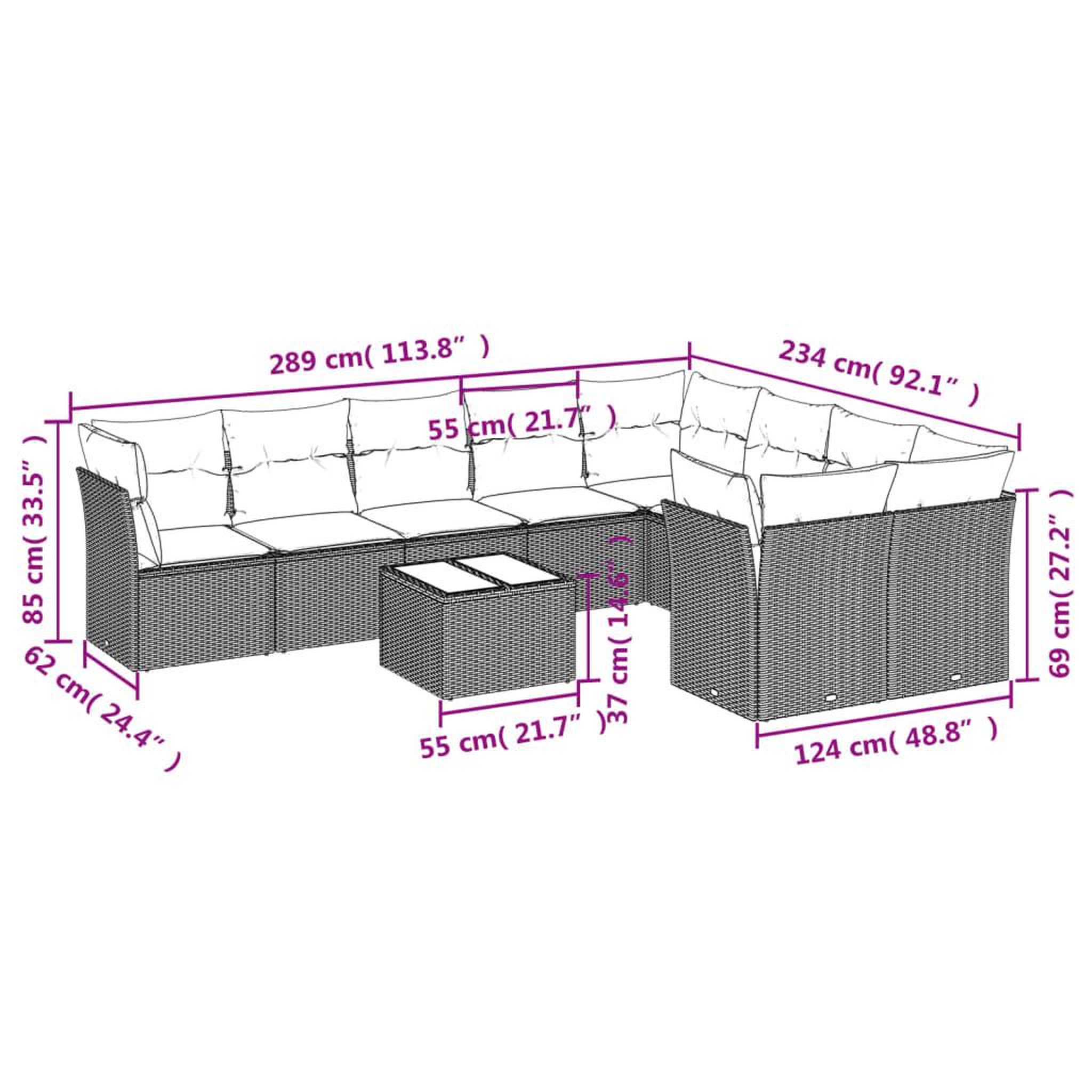Voir la diapositive 3 : VIDAXL Salon de jardin avec coussins 10 pcs gris clair resine tressee