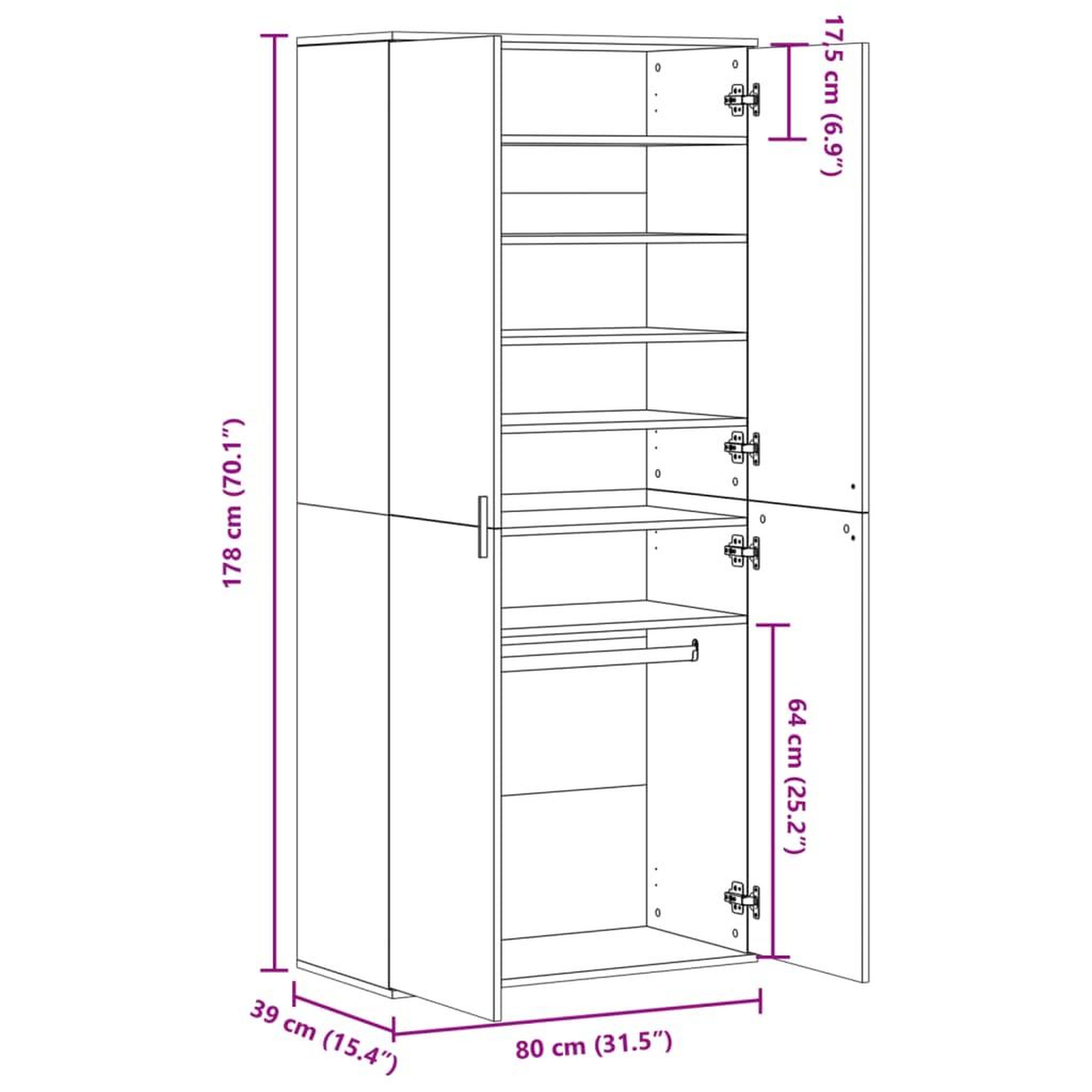 Voir la diapositive 6 : VIDAXL Armoire a chaussures chene fume 80x39x178 cm bois d'ingenierie
