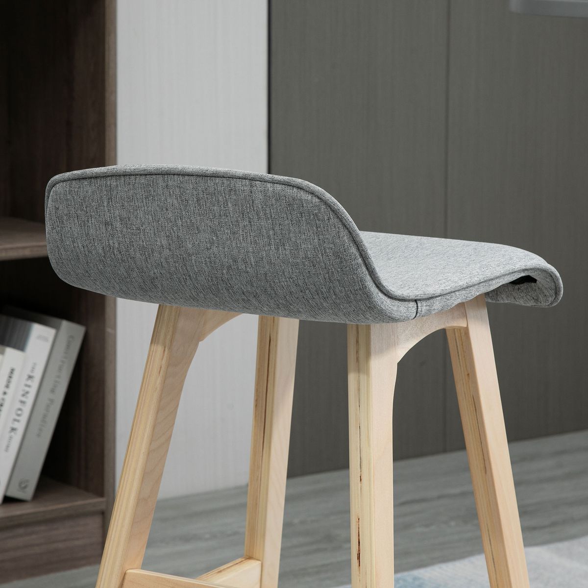 HOMCOM Tabourets de bar style scandinave - lot de 2 tabourets de bar avec repose-pieds - bois de sapin tissu polyester aspect lin gris