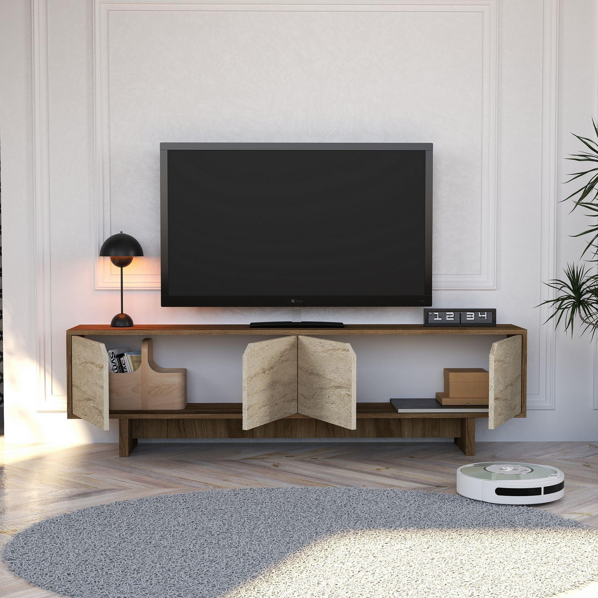 Voir la diapositive 4 : Habitat et Jardin Meuble tv en bois  istemi  180 x 30 x 50 cm - noyer