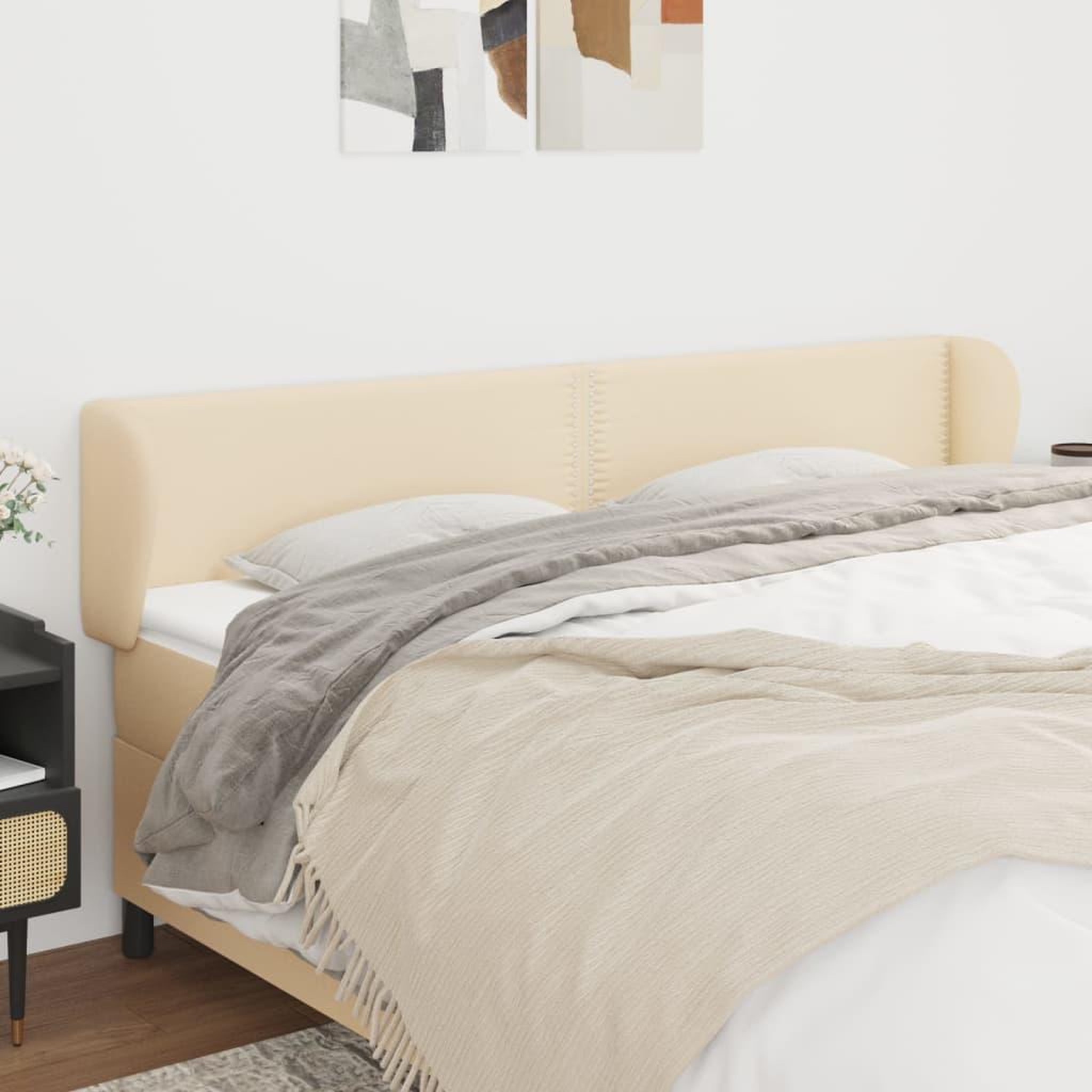 Voir la diapositive 1 : VIDAXL Tete de lit avec oreilles Creme 163x23x78/88 cm Tissu