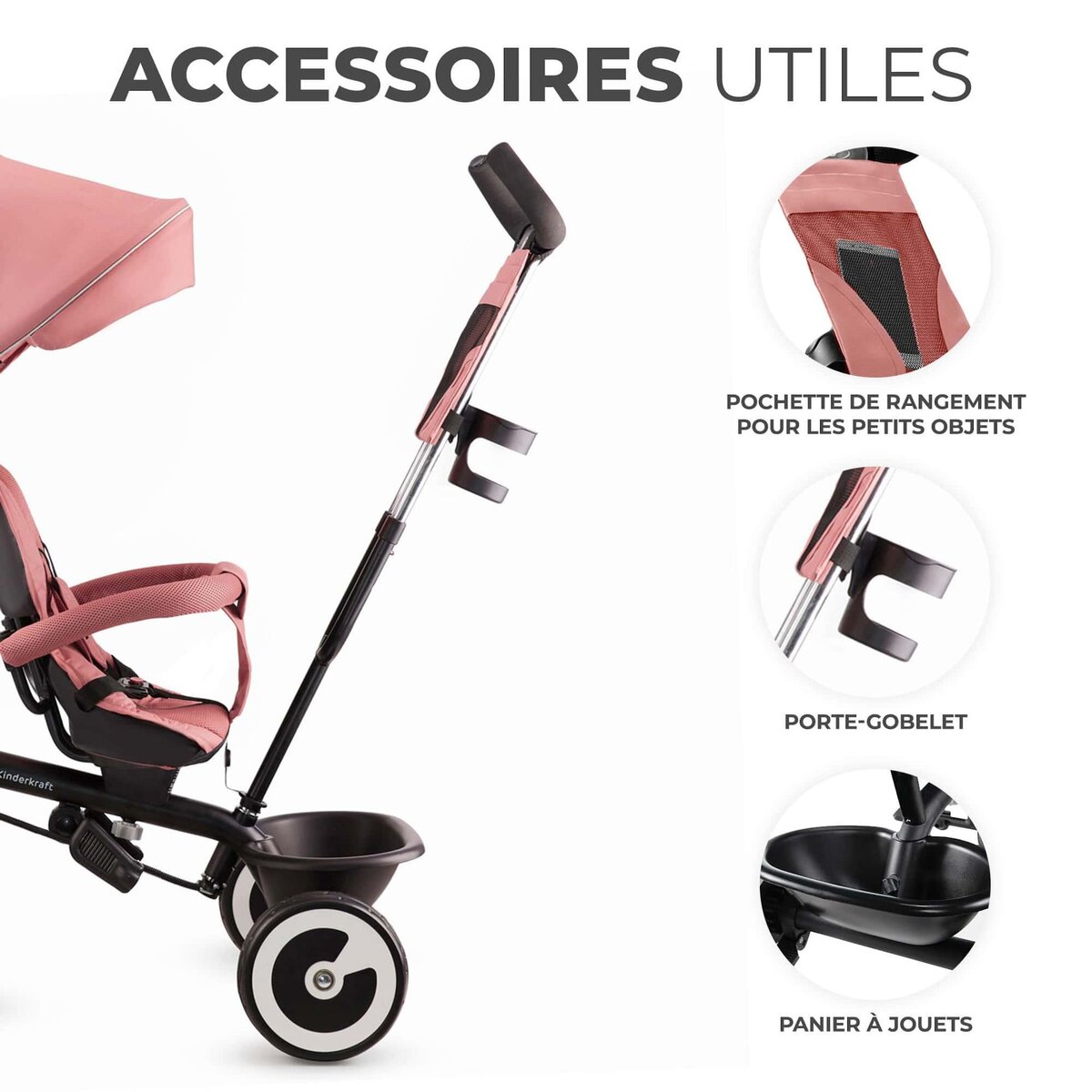KINDERKRAFT Tricycle evolutif poussette avec pare soleil regl