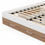 Voir la diapositive 6 : ID MARKET Lit double MINEA avec tiroirs + niches de rangement + tête de lit et sommier 140 x 190 cm façon hêtre et blanc