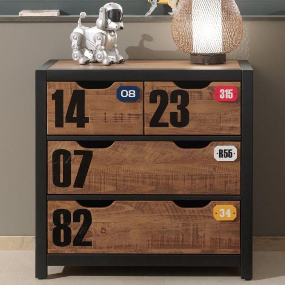 Paris Prix Commode 3 Tiroirs  Alex  83cm Marron & Noir