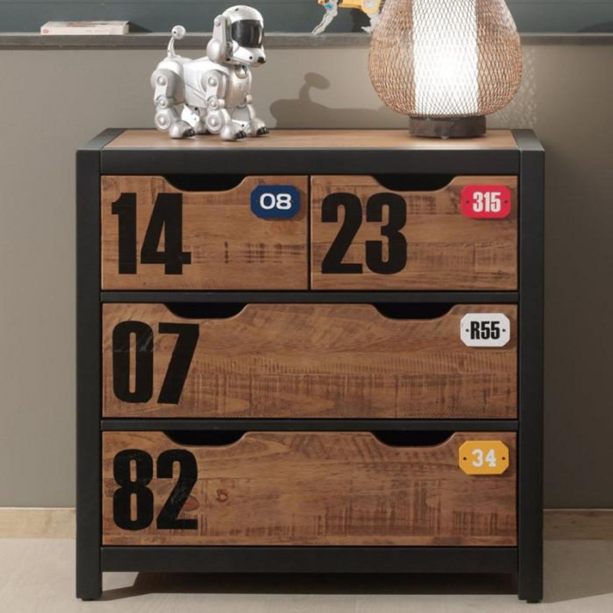 Paris Prix Commode 3 Tiroirs  Alex  83cm Marron & Noir