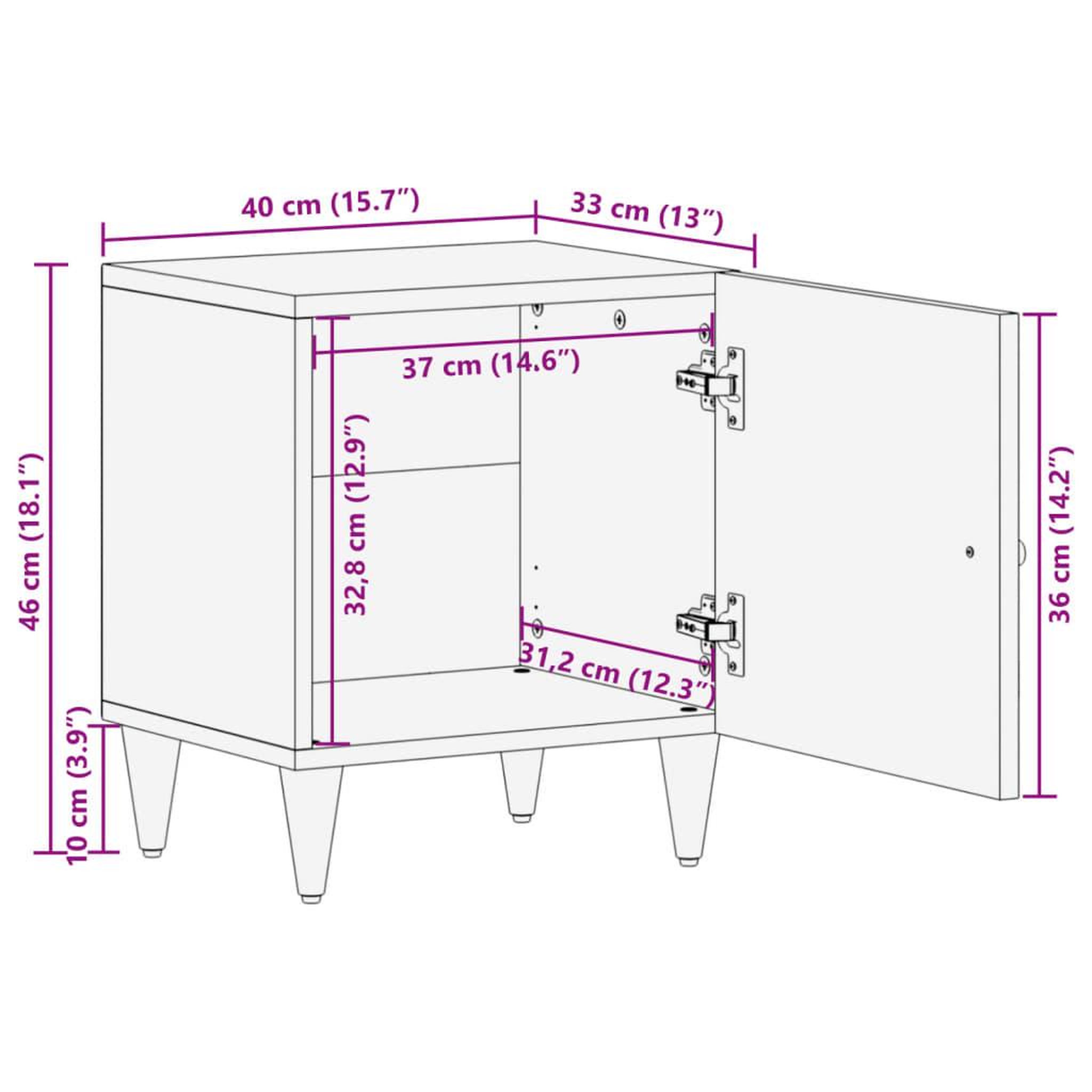 Voir la diapositive 6 : VIDAXL Table de chevet 40x33x46 cm Bois de manguier solide