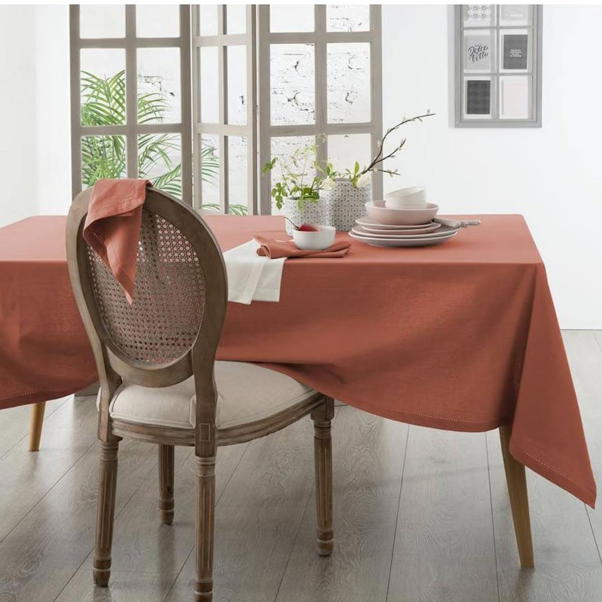 ATMOSPHERA Nappe Rectangulaire  Chambray  140x240cm Terracotta