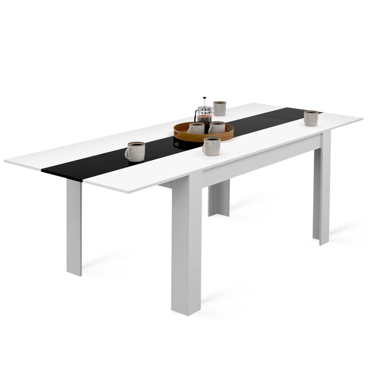 ID MARKET Table à manger extensible rectangle GEORGIA 6-10 personnes blanche et noire 140-220 x 90 cm
