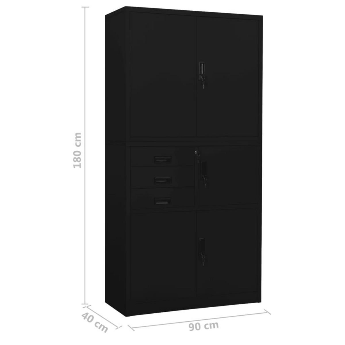 VIDAXL Armoire de bureau Noir 90x40x180 cm Acier