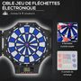 Voir la diapositive 4 : HOMCOM Cible jeu de fléchettes électronique refermable 31 jeux jusqu'à 8 joueurs affichage LCD haut-parleur noir