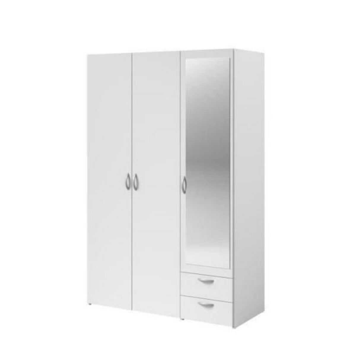 PARISOT Armoire VARIA - Décor blanc - 3 portes battantes + miroir + 2 tiroirs - L 120 x H 185 x P 51 cm - PARISOT