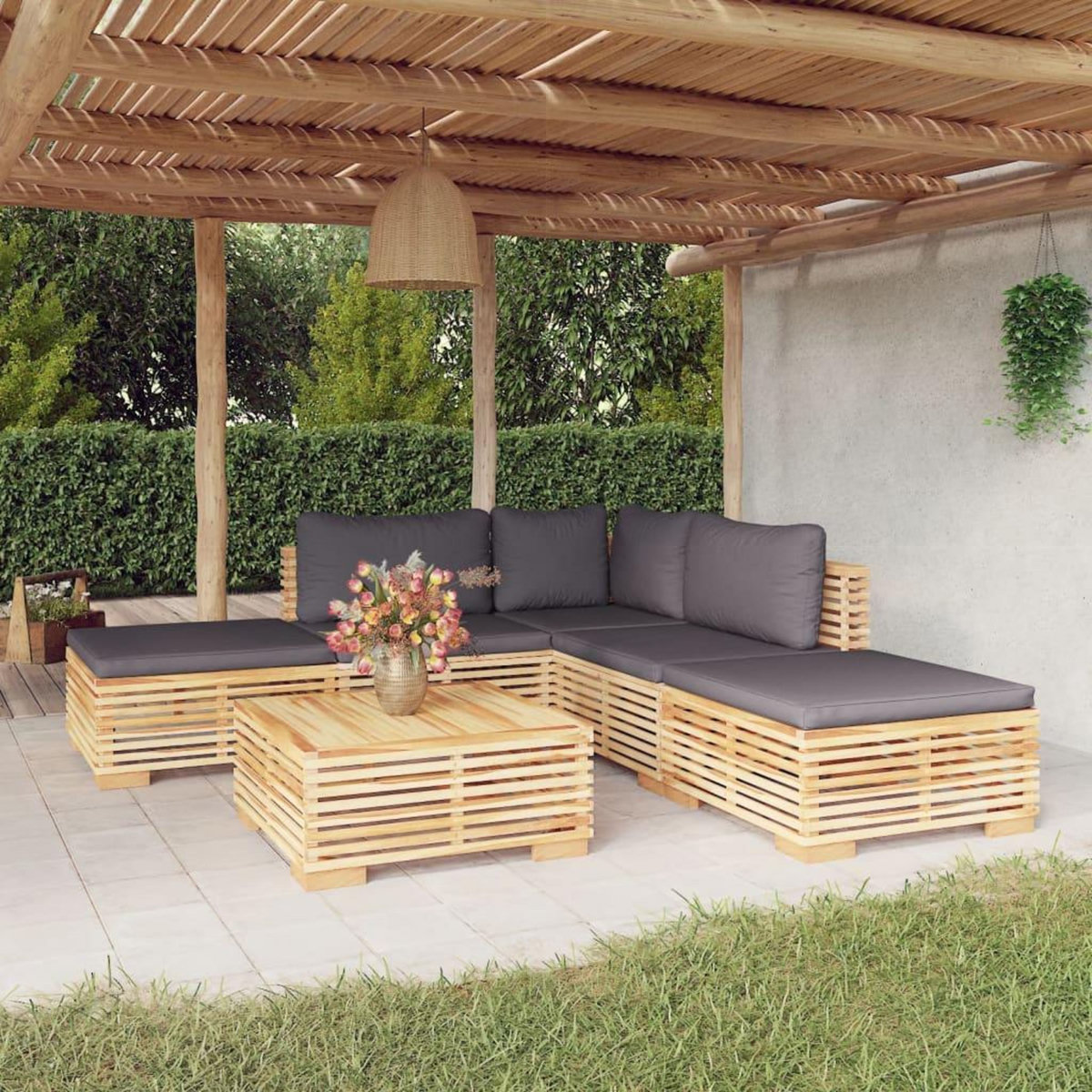 VIDAXL Salon de jardin 6 pcs avec coussins Bois de teck solide